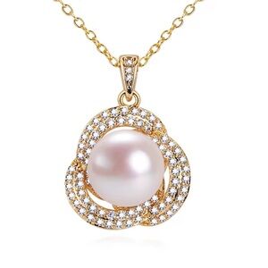 10mm White Freshwater Pearl 14K Gold Plated Pendant Necklace